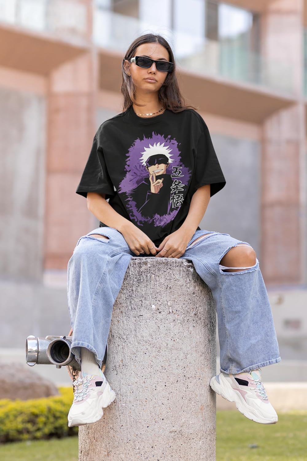 3D TRIBE | GOJO SATORU Graphic TEE | 100% Cotton | Oversized FIT | Round Neck | Half Sleeves | Black Oversized T Shirt