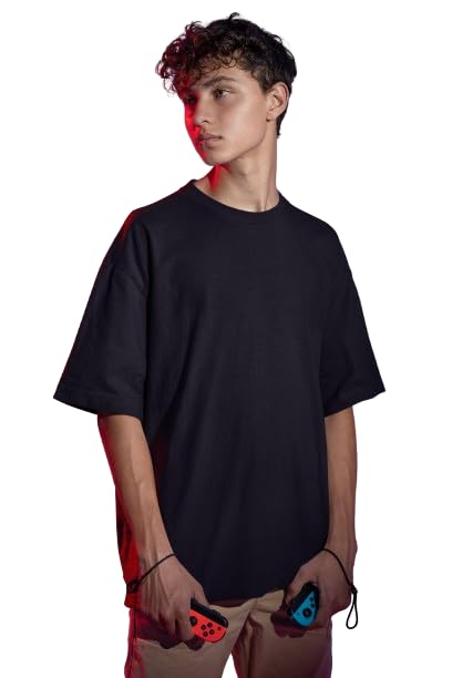 3D TRIBE | Plain | 100% Cotton | Oversized FIT | Round Neck | Half Sleeves | Black Oversized T Shirt