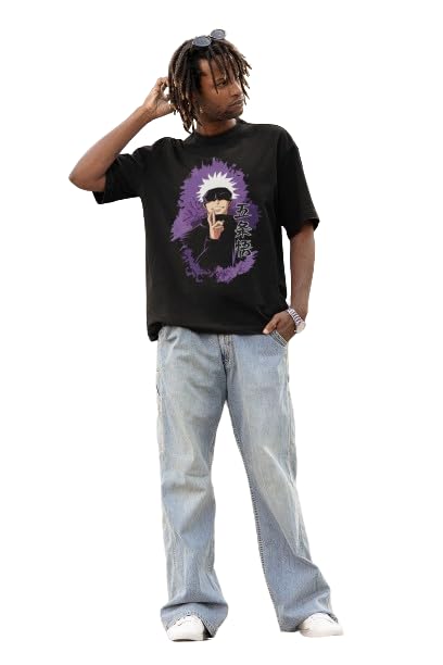 3D TRIBE | GOJO SATORU Graphic TEE | 100% Cotton | Oversized FIT | Round Neck | Half Sleeves | Black Oversized T Shirt