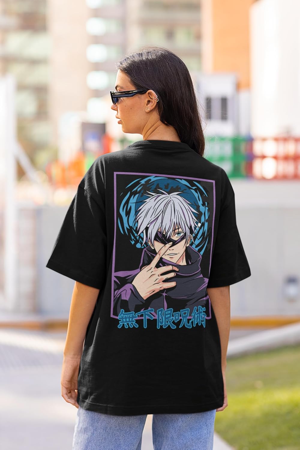 3D TRIBE | GOJO SATORU Graphic TEE | 100% Cotton | Oversized FIT | Round Neck | Half Sleeves | Black Oversized T Shirt