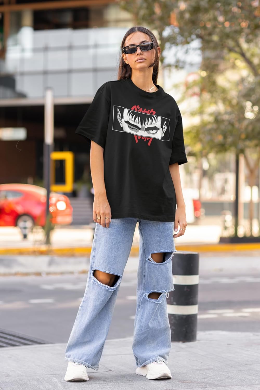 3D TRIBE | Guts Unleashed: The Visage of Berserk Anime | 100% Cotton | Oversized FIT | Round Neck | Half Sleeves | Oversized T Shirt