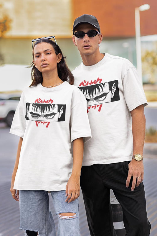 3D TRIBE | Guts Unleashed: The Visage of Berserk Anime | 100% Cotton | Oversized FIT | Round Neck | Half Sleeves | Oversized T Shirt