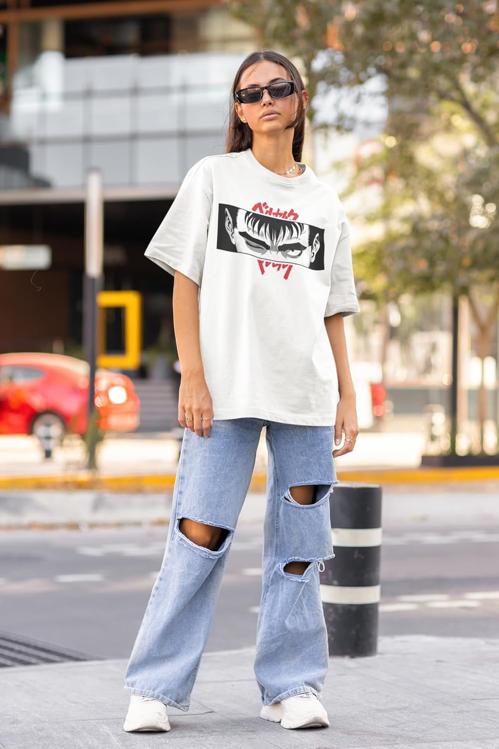 3D TRIBE | Guts Unleashed: The Visage of Berserk Anime | 100% Cotton | Oversized FIT | Round Neck | Half Sleeves | Oversized T Shirt