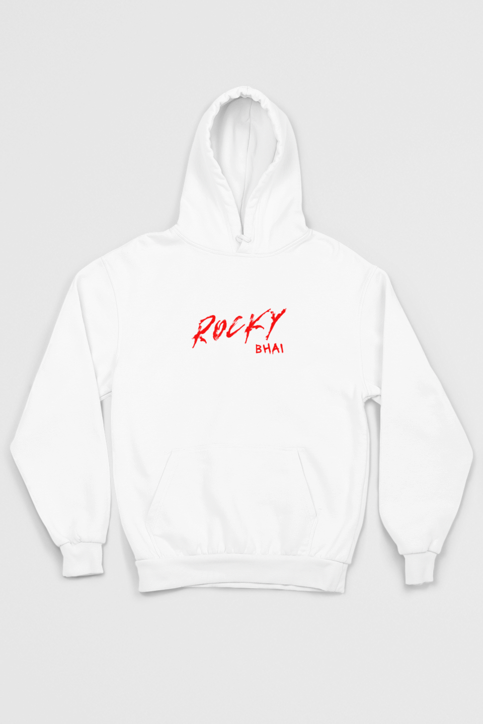 White hoodie with 'Rocky' text on front and 'Toxic' graphic on back, displayed on a white background.